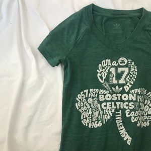Adidas Small Green V-Neck Celtics Tee